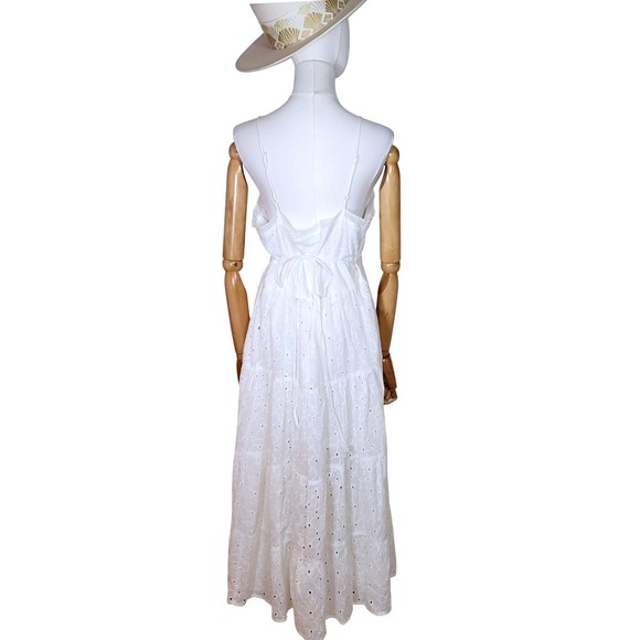 Patrons of Peace White Eyelet Cotton Maxi Dress Cottagecore Sundress Size L - Picture 6 of 9